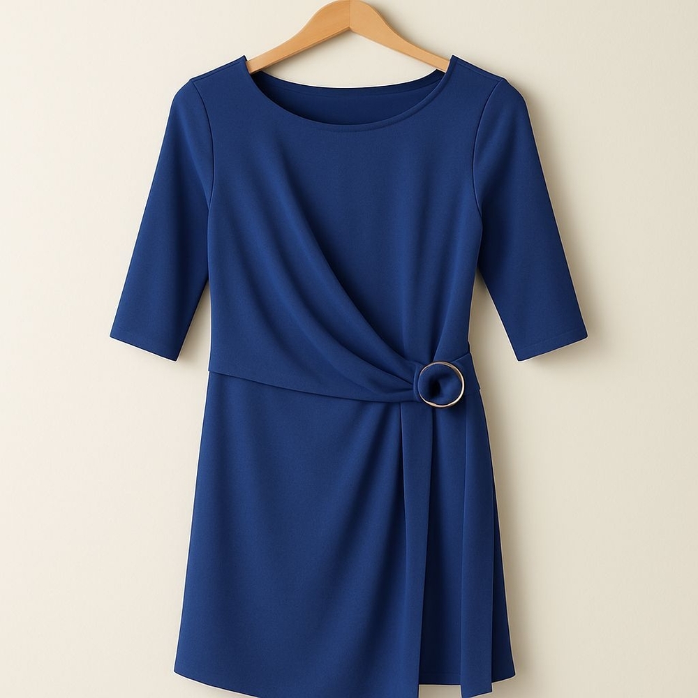 IMAN Blue Faux Wrap Blouse 3/4 Sleeve